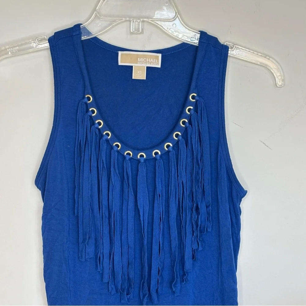 BN5 Michael Kors Boho‎ Western Fringe Viscose Royal Blue Jersey Women XS